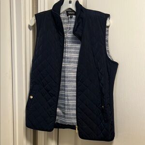 Jones New York Blue Quilted Vest with Stand-Up Collar